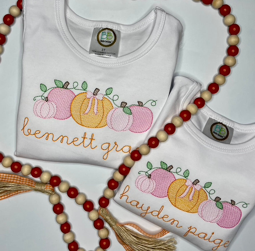 Fall Pumpkin Patch with Vine and Bows Sketch Embroidered Shirt