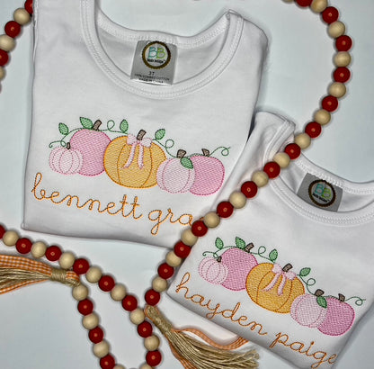 Fall Pumpkin Patch with Vine and Bows Sketch Embroidered Shirt