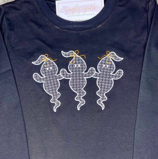 Glow in the Dark Ghost Trio Embroidered Halloween Shirt