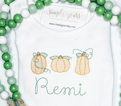 Pumpkin Trio Fall Embroidered Girl or Boy Shirt