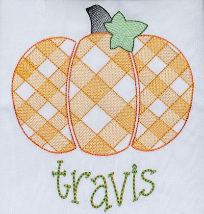 Gingham Pumpkin with Leaf Sketch