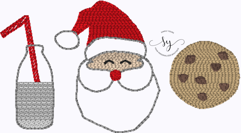 Santa, Milk and Cookie Trio Embroidery Design Option