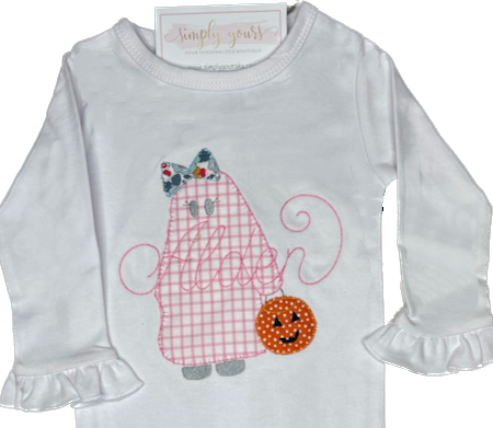 Girl Ghost Trick or Treater Applique Halloween Shirt