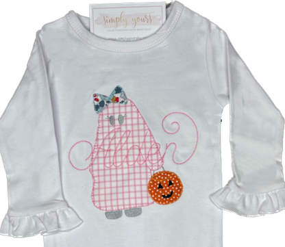 Girl Ghost Trick or Treater Applique Halloween Shirt