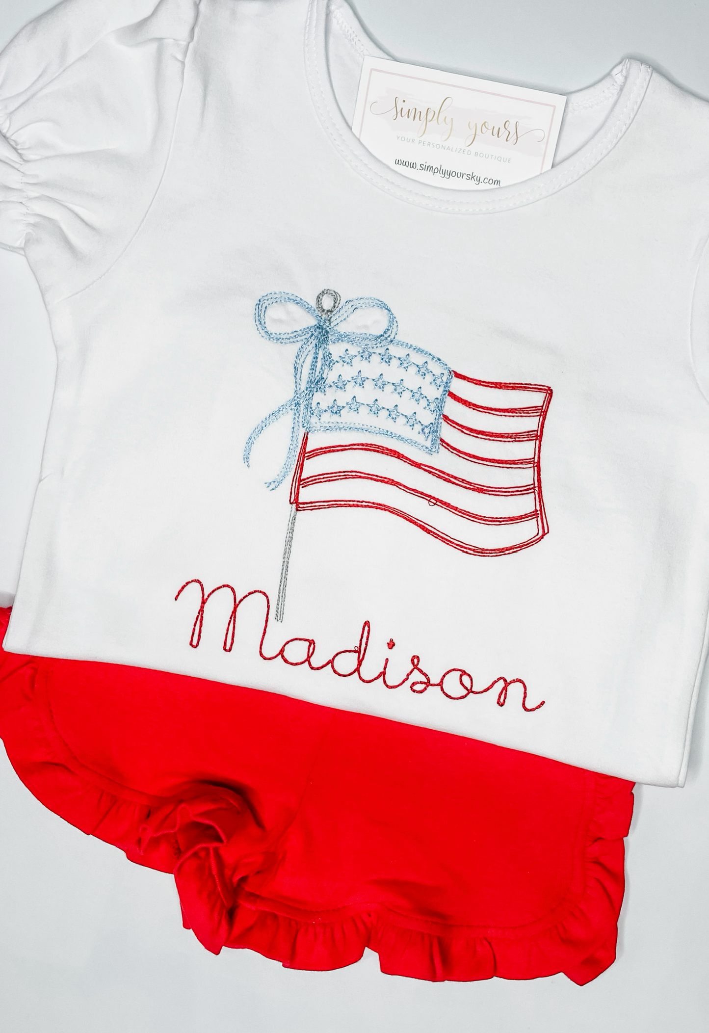 Patriotic American Flag with Bow Doodle Design