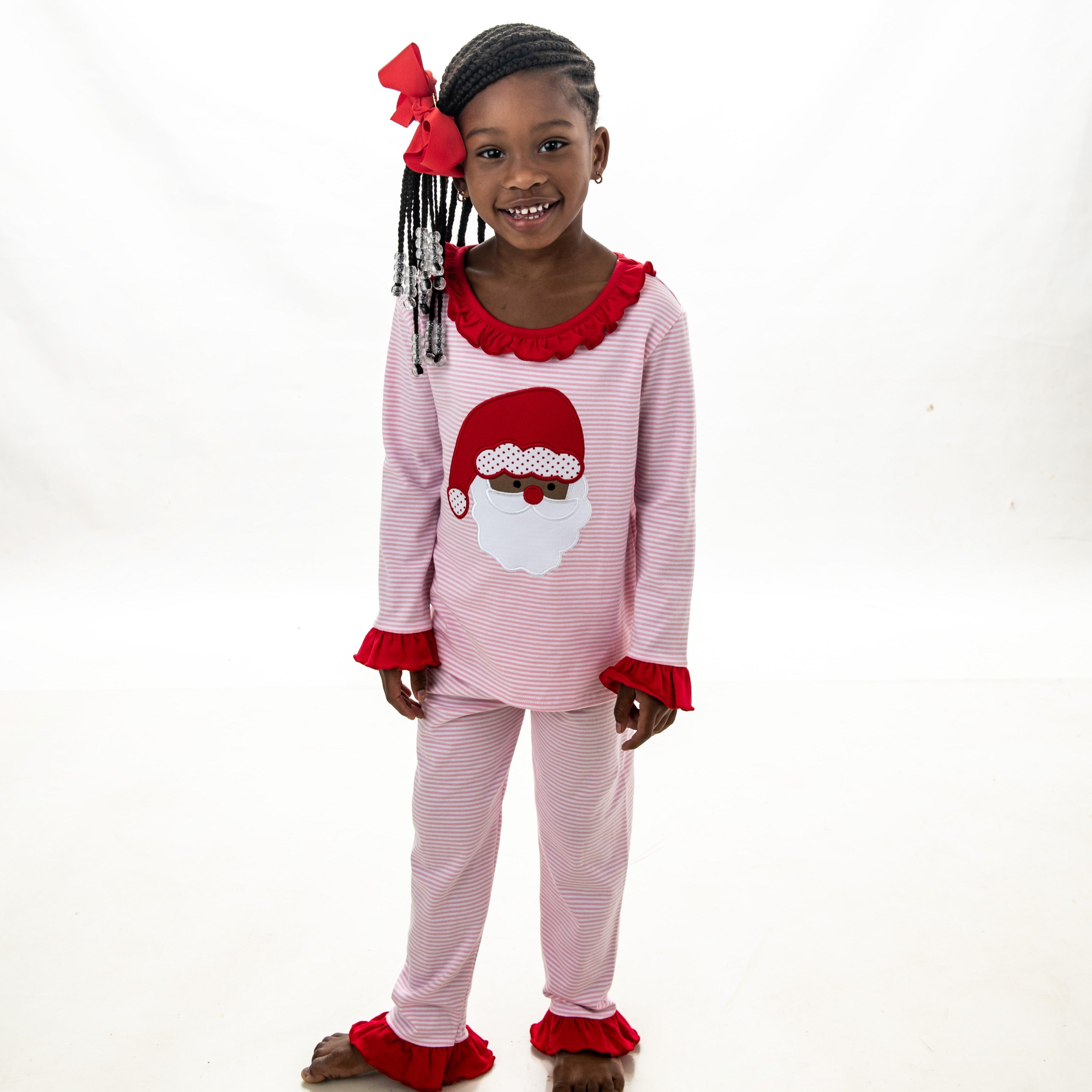 Santa Face dark skin Applique Ruffled Embroidery PJ Set 2023