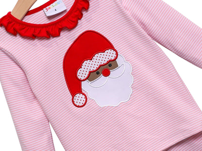 Santa Face (dark skin) Applique Ruffled Embroidery PJ Set- 2023 Christmas PreOrder