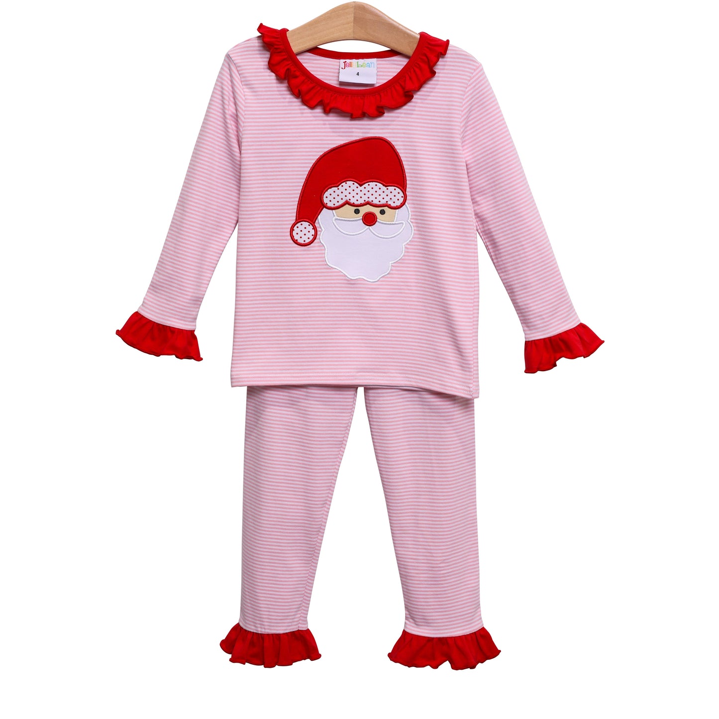 Santa Face (light skin) Applique Ruffled Embroidery PJ Set- 2023 Christmas PreOrder