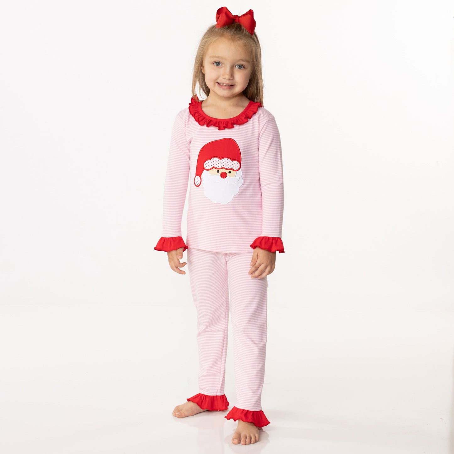 Santa Face (light skin) Applique Ruffled Embroidery PJ Set- 2023 Christmas PreOrder