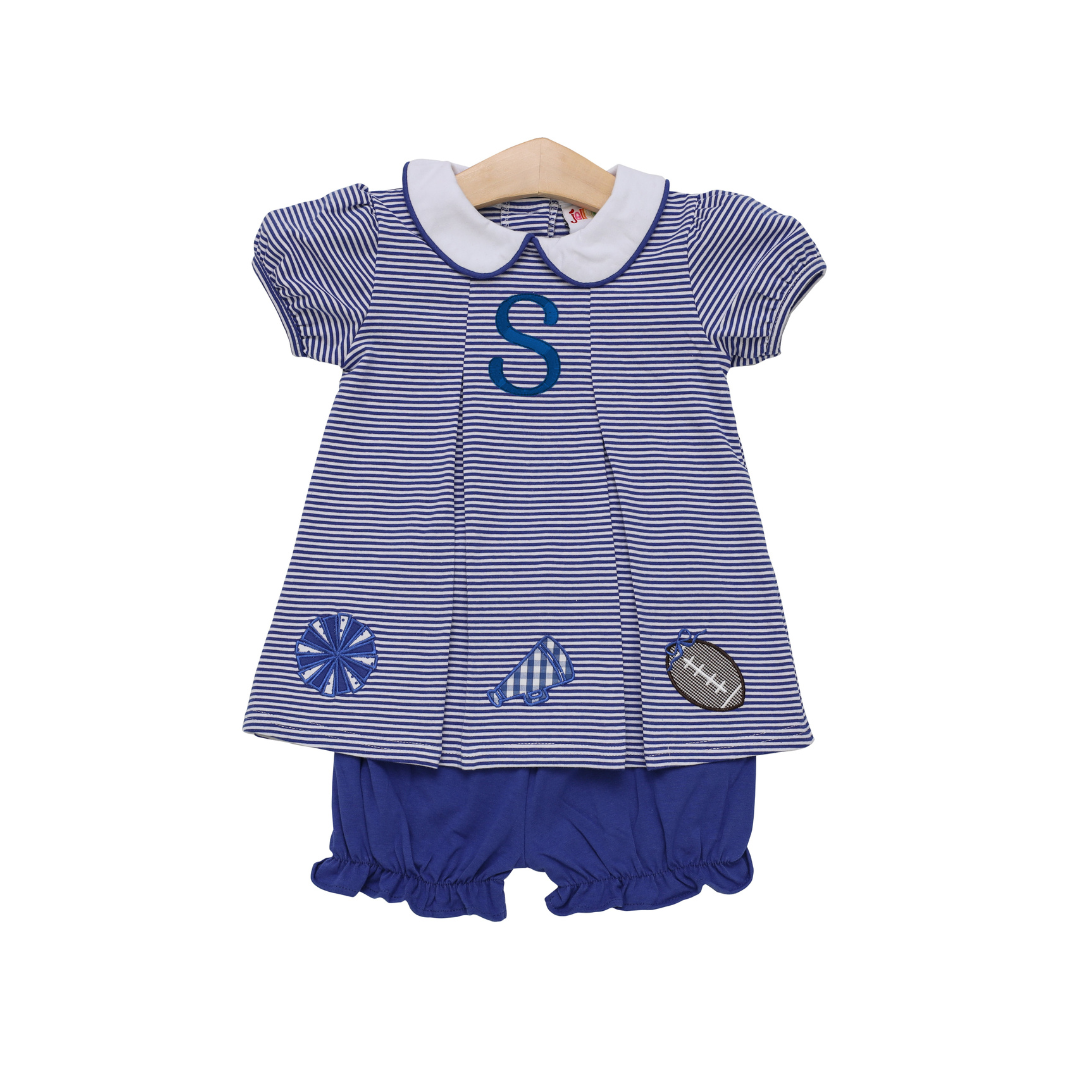 GameDay Pleat Bloomer Set with Appliques Royal Blue