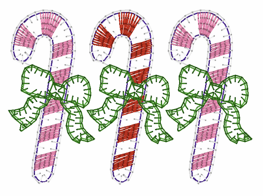 Candy Cane with Bow Trio Applique