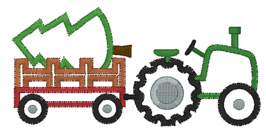 Tractor Carrying a Christmas Tree Applique Design Option