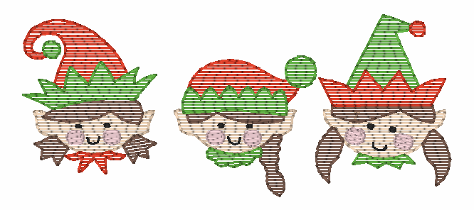 Christmas Girl Elf Trio Embroidery Design Option