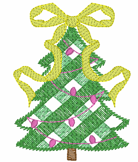 Christmas Tree Gingham with Bow Embroidery Design Option