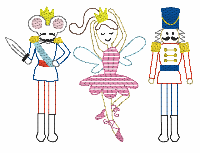 Christmas Ballet Trio Girl Sketch Embroidery Design Option