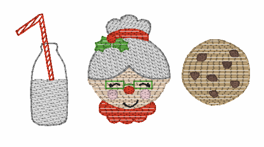 Mrs Claus Milk and Cookie Trio Embroidery Design Option