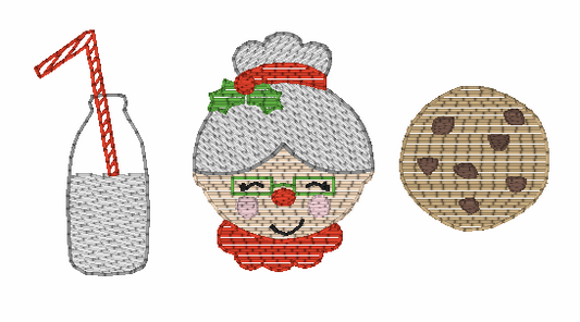 Mrs Claus Milk and Cookie Trio Embroidery Design Option