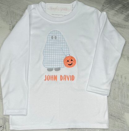 Boy Ghost Trick or Treater Applique Halloween Shirt