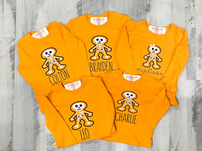 Glow in the Dark Skeleton Appliqued Halloween Orange Shirt Boy or Girl