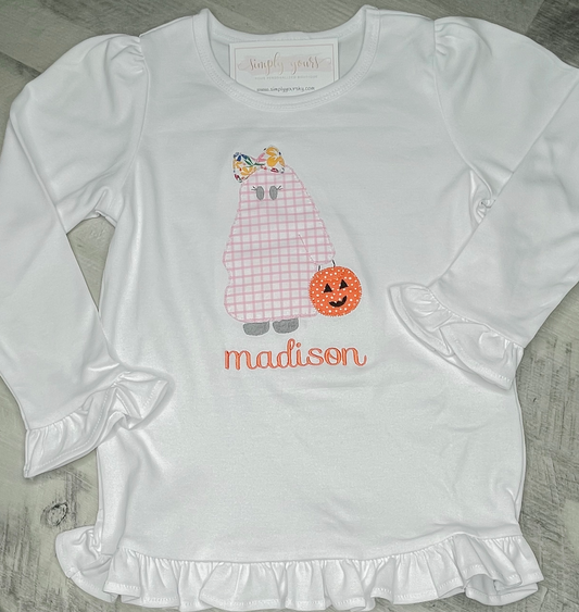 Girl Ghost Trick or Treater Applique Halloween Shirt