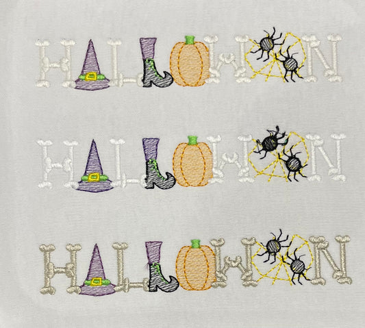 Halloween Bones Embroidered Girl or Boy Shirt